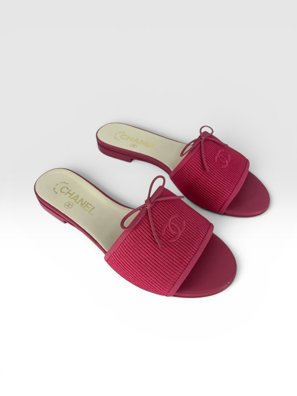 Chanel 24P Pink CC Bow‎ Slide Sandals Size 37